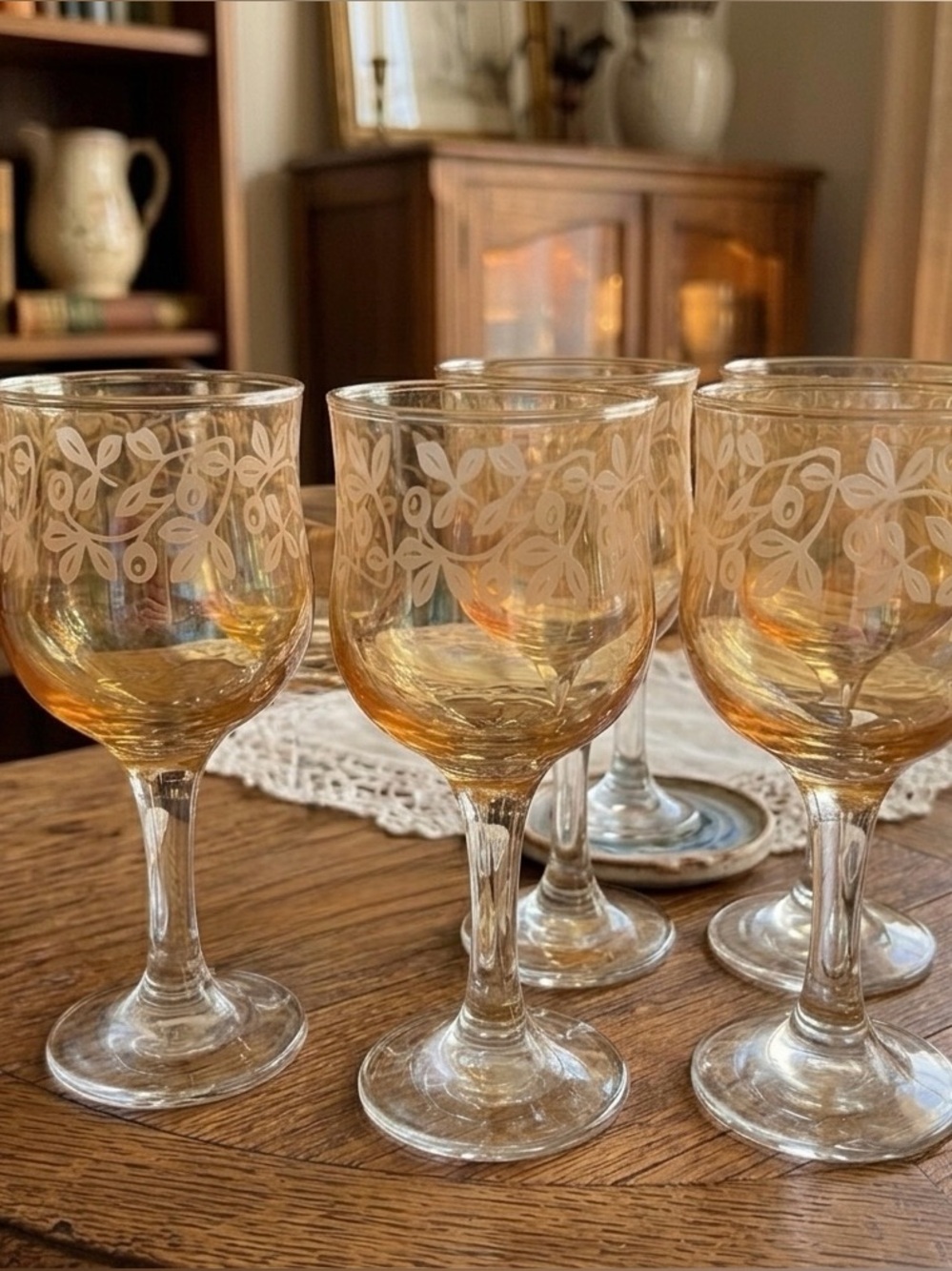 Cristalleria Fumo Hand Decorated Italian Wine Glasses Amber to Clear